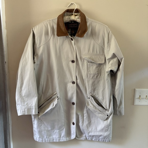 Eddie Bauer Other - Eddie Bauer Plaid Lined Chore Oversized Jacket Womens LargeBeige Teacher Vintage
